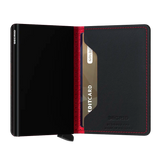 Geöffnetes Secrid Slimwallet Perforated in Black-Red