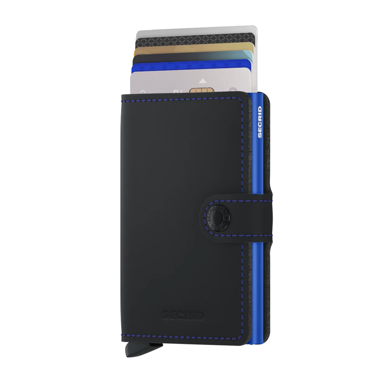 Secrid Miniwallet Matte 10 cm in black-blue mit Schiebemechanismus für Kreditkarten
