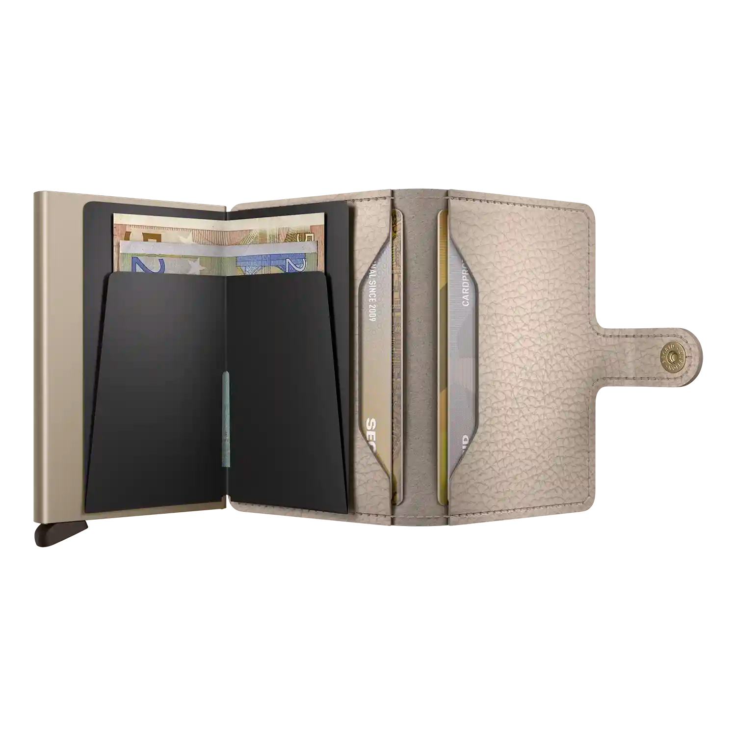 Secrid Miniwallet Pebble Latte geöffnet - Kompakte Geldbörse mit Scheinfach