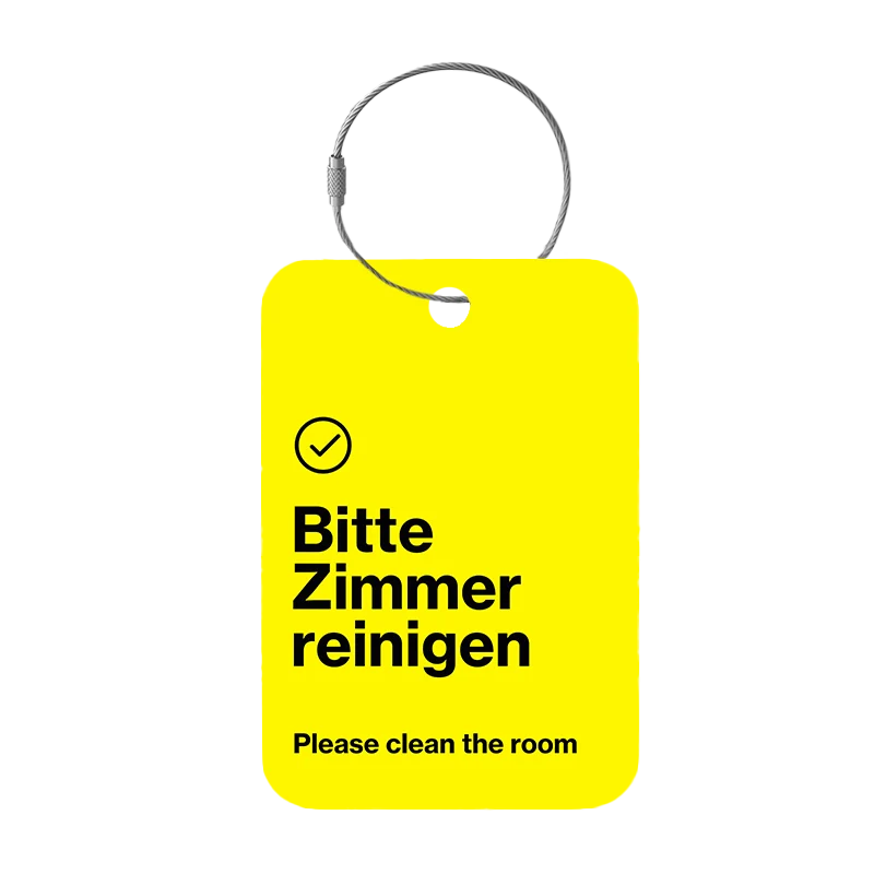 Frontansicht Tag-It Gepäckanhänger 9 cm - Bitte Zimmer Reinigen - Gelb